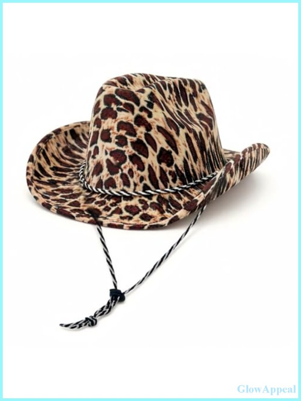 Leopard Print Cowboy Hat Wide Brim Western Cowgirl Hat Adjustable Lanyard